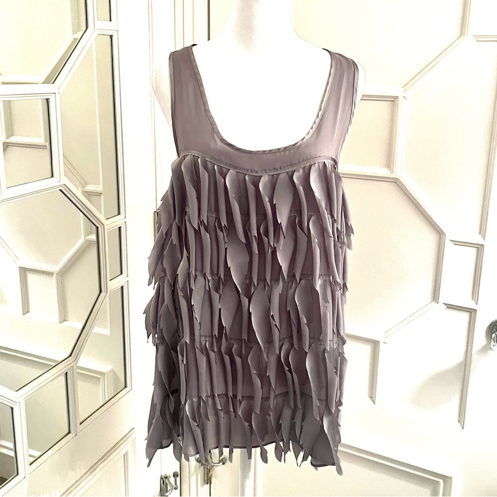 SUGARLIPS Silver Gray Silky Tiered Feather Like Fringe Top - Size M
